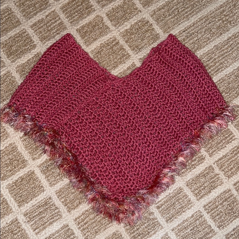 Women's Maroon Knit Poncho Sweater with Fringe